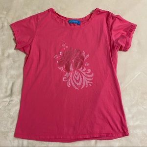 pink t-shirt with tropical flower